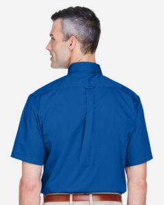 Harriton M500S Men’s Easy Blend™ Twill Dress Shirt with Stain-Release – French Blue (on model back)