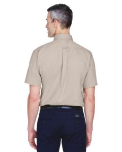 Harriton M500S Men’s Easy Blend™ Twill Dress Shirt with Stain-Release – Stone (on model back)