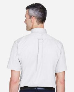 Harriton M500S Men’s Easy Blend™ Twill Dress Shirt with Stain-Release – White (on model back)