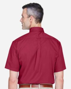 Harriton M500S Men’s Easy Blend™ Twill Dress Shirt with Stain-Release – Wine (on model back)