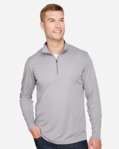 Team 365 TT31H Men’s Zone Sonic Heather Performance Quarter-Zip Pullover – Athletic Heather (on model)