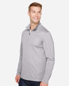 Team 365 TT31H Men’s Zone Sonic Heather Performance Quarter-Zip Pullover – Athletic Heather (on model side)