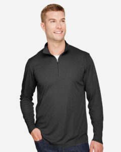 Team 365 TT31H Men’s Zone Sonic Heather Performance Quarter-Zip Pullover – Black Heather (on model)
