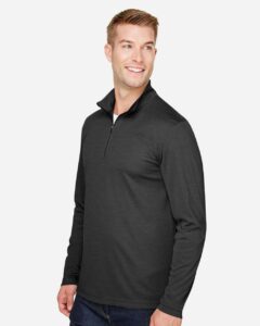 Team 365 TT31H Men’s Zone Sonic Heather Performance Quarter-Zip Pullover – Black Heather (on model side)
