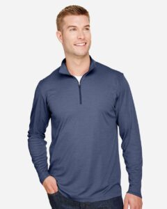 Team 365 TT31H Men’s Zone Sonic Heather Performance Quarter-Zip Pullover – Sport Dark Navy Heather (on model)