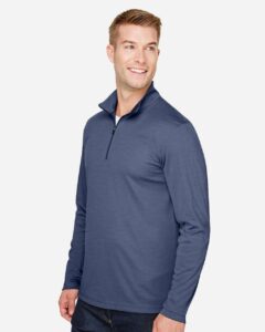 Team 365 TT31H Men’s Zone Sonic Heather Performance Quarter-Zip Pullover – Sport Dark Navy Heather (on model side)