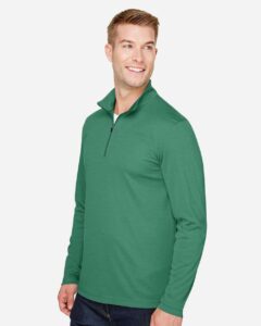 Team 365 TT31H Men’s Zone Sonic Heather Performance Quarter-Zip Pullover – Sport Forest Heather (on model side)
