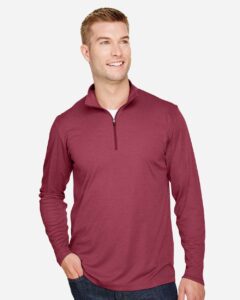 Team 365 TT31H Men’s Zone Sonic Heather Performance Quarter-Zip Pullover – Sport Maroon Heather (on model)