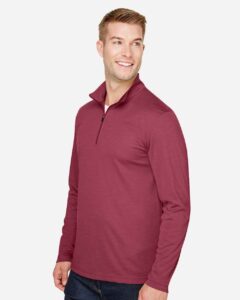 Team 365 TT31H Men’s Zone Sonic Heather Performance Quarter-Zip Pullover – Sport Maroon Heather (on model side)