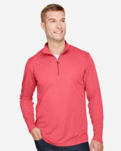 Team 365 TT31H Men’s Zone Sonic Heather Performance Quarter-Zip Pullover – Sport Red Heather (on model)