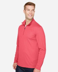 Team 365 TT31H Men’s Zone Sonic Heather Performance Quarter-Zip Pullover – Sport Red Heather (on model side)