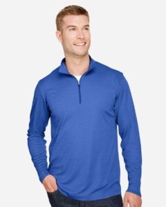 Team 365 TT31H Men’s Zone Sonic Heather Performance Quarter-Zip Pullover – Sport Royal Heather (on model)