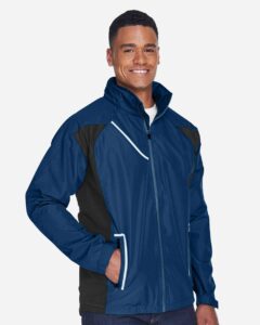 Team 365 TT86 Men’s Dominator Waterproof Jacket – Sport Dark Navy (on model side)
