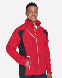 Team 365 TT86 Men’s Dominator Waterproof Jacket – Sport Red (on model side)