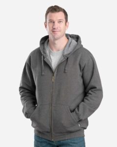 Berne Apparel SZ413 Men’s Heritage Full-Zip Hooded Sweatshirt – Graphite (on model)