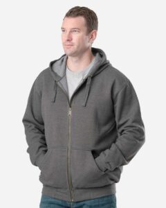 Berne Apparel SZ413 Men’s Heritage Full-Zip Hooded Sweatshirt – Graphite (on model side)