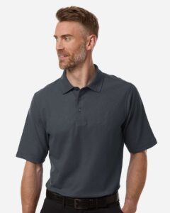 Harriton M105T Men’s Tall Maverick CVC Pique Polo – Dark Charcoal (on model)