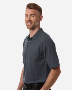 Harriton M105T Men’s Tall Maverick CVC Pique Polo – Dark Charcoal (on model side)