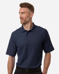 Harriton M105T Men’s Tall Maverick CVC Pique Polo – Dark Navy (on model)