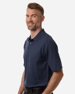 Harriton M105T Men’s Tall Maverick CVC Pique Polo – Dark Navy (on model side)