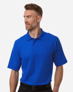 Harriton M105T Men’s Tall Maverick CVC Pique Polo – True Royal (on model)