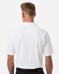 Harriton M105T Men’s Tall Maverick CVC Pique Polo – White (on model back)