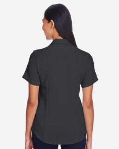 Harriton M570W Women’s Bahama Cord Camp Shirt – Black (on model back)
