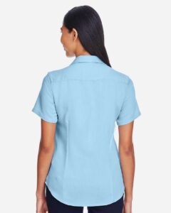Harriton M570W Women’s Bahama Cord Camp Shirt – Cloud Blue (on model back)