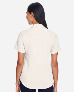 Harriton M570W Women’s Bahama Cord Camp Shirt – Cream (on model back)