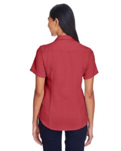 Harriton M570W Women’s Bahama Cord Camp Shirt – Tile Red (on model back)