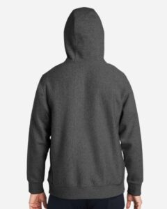 Team 365 TT97 Unisex Zone HydroSport™ Heavyweight Quarter-Zip Hooded Sweatshirt – Dark Grey Heather (on model back)