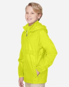 Team 365 TT73Y Youth Zone Protect Lightweight Jacket – Safety Yellow (on model side)