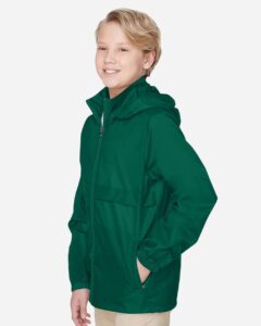 Team 365 TT73Y Youth Zone Protect Lightweight Jacket – Sport Forest (on model side)