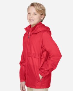 Team 365 TT73Y Youth Zone Protect Lightweight Jacket – Sport Red (on model side)