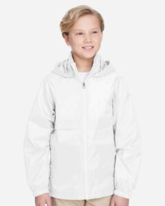 Team 365 TT73Y Youth Zone Protect Lightweight Jacket – White (on model)