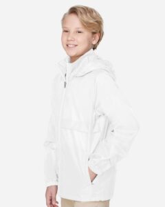 Team 365 TT73Y Youth Zone Protect Lightweight Jacket – White (on model side)