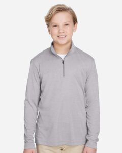 Team 365 TT31HY Youth Zone Sonic Heather Performance Quarter-Zip Pullover – Athletic Heather (on model)
