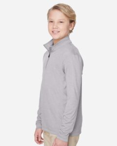 Team 365 TT31HY Youth Zone Sonic Heather Performance Quarter-Zip Pullover – Athletic Heather (on model side)