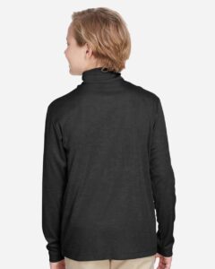 Team 365 TT31HY Youth Zone Sonic Heather Performance Quarter-Zip Pullover – Black Heather (on model back)