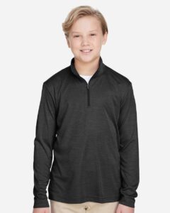 Team 365 TT31HY Youth Zone Sonic Heather Performance Quarter-Zip Pullover – Black Heather (on model)
