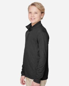 Team 365 TT31HY Youth Zone Sonic Heather Performance Quarter-Zip Pullover – Black Heather (on model side)