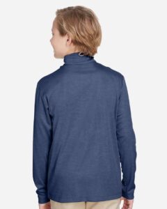 Team 365 TT31HY Youth Zone Sonic Heather Performance Quarter-Zip Pullover – Sport Dark Navy Heather (on model back)