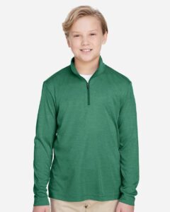 Team 365 TT31HY Youth Zone Sonic Heather Performance Quarter-Zip Pullover – Sport Forest Heather (on model)