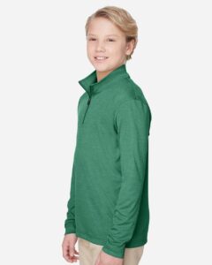 Team 365 TT31HY Youth Zone Sonic Heather Performance Quarter-Zip Pullover – Sport Forest Heather (on model side)