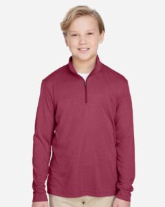 Team 365 TT31HY Youth Zone Sonic Heather Performance Quarter-Zip Pullover – Sport Maroon Heather (on model)
