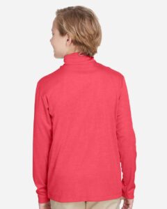 Team 365 TT31HY Youth Zone Sonic Heather Performance Quarter-Zip Pullover – Sport Red Heather (on model back)