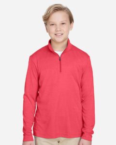 Team 365 TT31HY Youth Zone Sonic Heather Performance Quarter-Zip Pullover – Sport Red Heather (on model)
