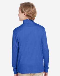 Team 365 TT31HY Youth Zone Sonic Heather Performance Quarter-Zip Pullover – Sport Royal Heather (on model back)