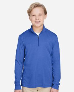 Team 365 TT31HY Youth Zone Sonic Heather Performance Quarter-Zip Pullover – Sport Royal Heather (on model)