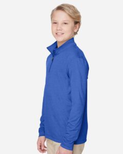 Team 365 TT31HY Youth Zone Sonic Heather Performance Quarter-Zip Pullover – Sport Royal Heather (on model side)